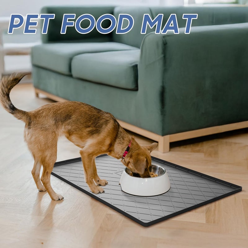 URMONA Large Dog Food Mat, 28" x 22" Pet Food Mat, Waterproof Dog Cat Food Mat with Raised Edges, Silicone Pet Food Mat, Dog Accessories, Prevents Food Spills, Protects Floors（Black） - Image 5